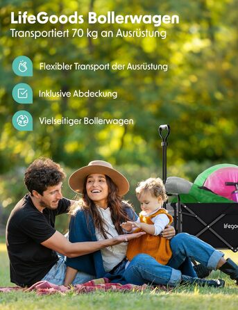 LifeGoods Фарбована візок-тачка, складаний садовий/пляжний візок, чорний – 98x45 см, 94L