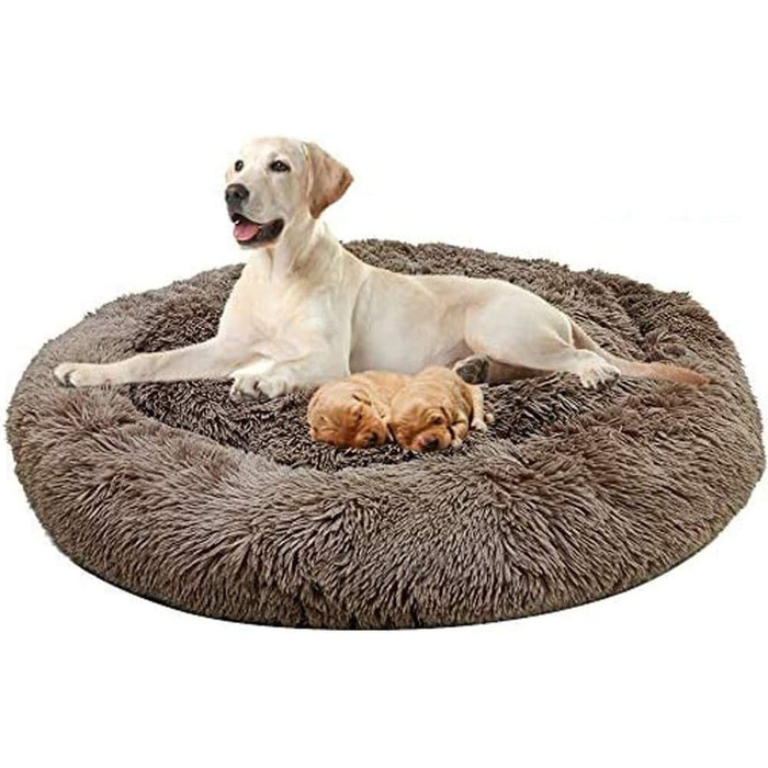 Ліжко для собак HANHAN у вигляді пончика, велике (XXL), ортопедичне, м'яке, заспокійливе, коричневе. Ліжко-лежанка для собак, гніздо, перина, лежанка-перина, для дому, миття