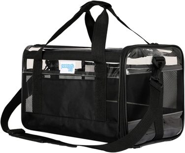 PETCUTE Транспортна сумка для котів та собак, складана, з плечовим ременем, схвалена авіакомпаніями, дихаюча, знімний мат, синій (M, Чорний)