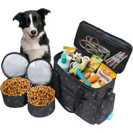 Чемодан-переноска для собак MyDays, валіза для тварин, переноска на вихідні з розкладним миском (Чорний)