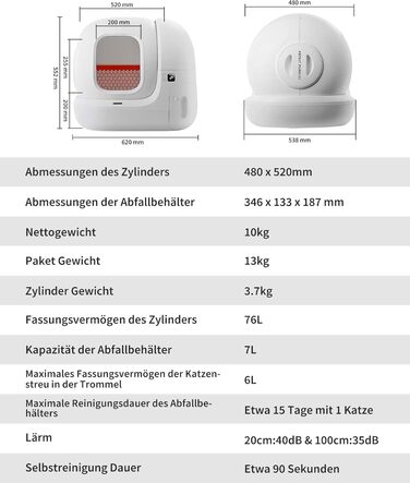 PETKIT Pura Max самоочищуюча лоток для котів, автоматичний лоток, з керуванням через додаток, великий об'єм 76л, для кількох котів, без розчину для очищення