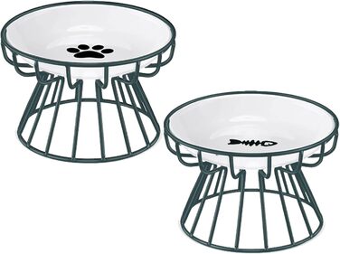 Набір мисок для котів Voittozege 2 шт., підняті миски, проти блювоти, миски для корму котів, зручні для вусів, з металевим підставкою, захищають хребет, для комфорту котів