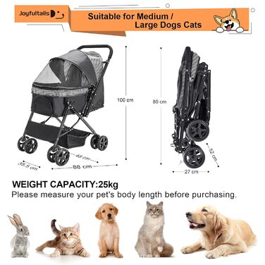 Складана візок для собак та котів, чорний, до 20 кг