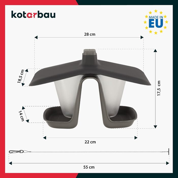 Подвійна годівниця для птахів KOTARBAU з пластику, підвісний будиночок для диких птахів, 28 x 17,5 см, чорний, погодостійка