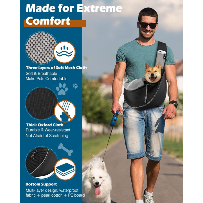 Pawaboo: Сумка-переноска для собак, чорна, L. Зручна сумка-транспортер для вигулу та подорожей з тваринами.