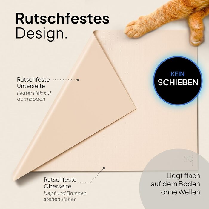 Підкладка під миску для кота Pretty PAW® 60x40 см - аксесуар для фонтану та миски Pretty Paw | нековзна та водонепроникна, захист підлоги (Бежевий, широка)