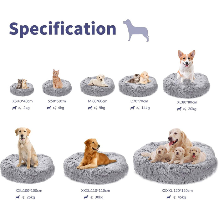Кругле ліжко для собак та котів, Deluxe, сірий колір, Ø 60 см, зручне та миється