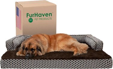 Ортопедичне охолоджувальне лежанка-канапа для собак Furhaven XXL, гелевий пінополіуретан, плюш, знімний чохол, діамантово-коричнева