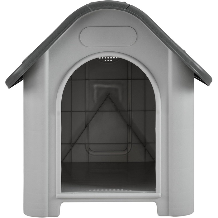 Будка для собак [en.casa] з даховим люком, 87x72x75,5 см, сіро-чорна, з ПВХ, укриття, пластиковий будиночок для собак
