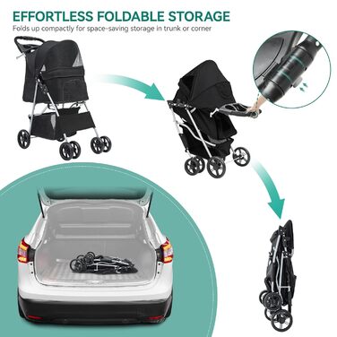 Візок для собак та котів YITAHOME, до 15 кг, з сітчастими віконцями, тримачем для напоїв та кошиком для речей (Чорний)