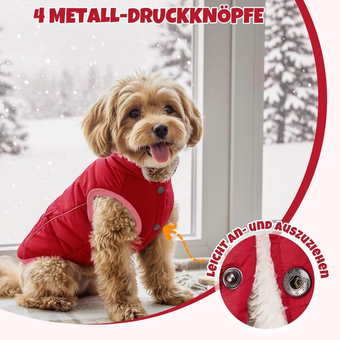 Зимовий теплий пуховик для собак - пуховик від снігу з відбиваючими смугами та кишенями, водовідштовхуючий, для маленьких та середніх собак (Червоний, M)