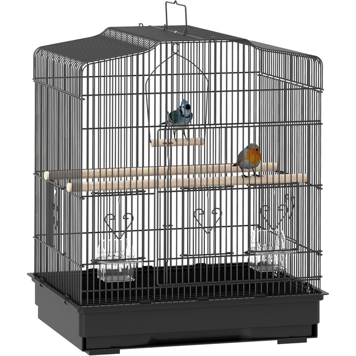 Клітка для птахів PawHut з жердинами, годівницями, гойдалкою, для хвилястих папужок, канареек, дрібних птахів, 46,5 x 36 x 59 см, чорна