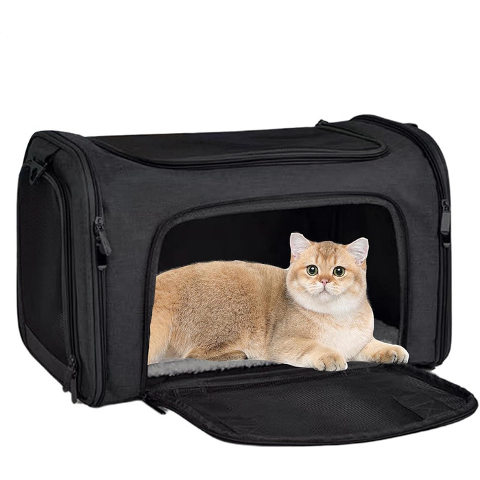 Транспортна переноска для собак та котів, складана переноска для тварин | Чорна переноска для собак та котів, для подорожей та авто