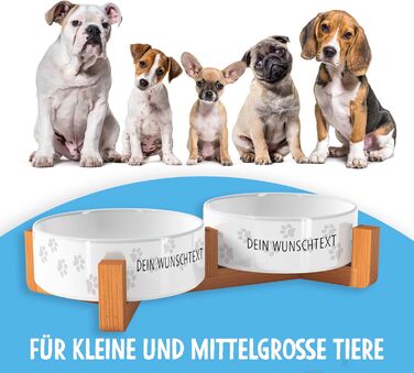 Персоналізована годівниця для собак OWLBOOK з іменем або текстом, подвійний набір мисок з кераміки та бамбуковим каркасом, 300 мл