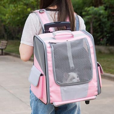Транспортна сумка на колесах для собак та котів, сумка-переноска з віконцем, рожева, 35x29x37 см