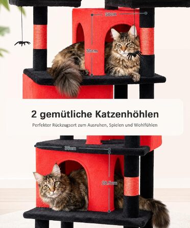 Ігровий комплекс для котів Kratzbaum, 181 см, кігтеточка та дерево для котів у квартиру (чорний + червоний)