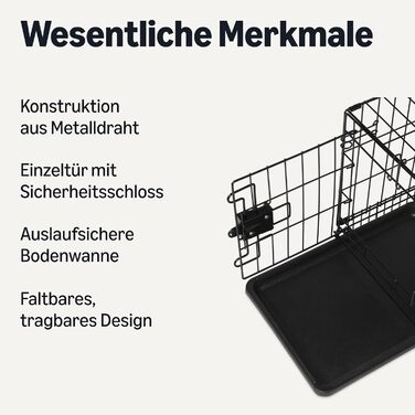 Міцна складана переноска для собак Amazon Basics з металу, з піддоном, чорна, 46 x 32 x 38 см