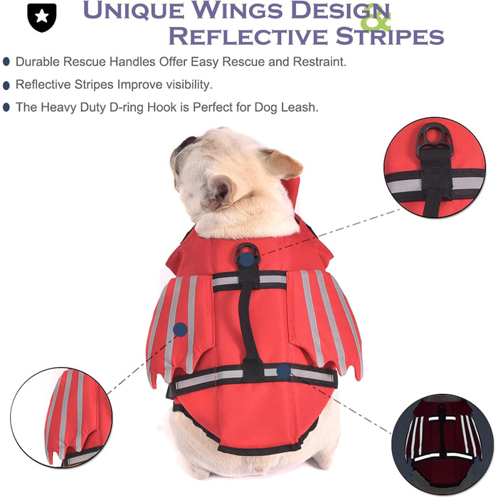 Жилет рятувальний для собак з плавцями, для собак з проблемним підборіддям, легкий та безпечний для водних видів спорту, з ручкою та світловідбиваючими елементами, для малих, середніх та великих собак (XS, Червоний)