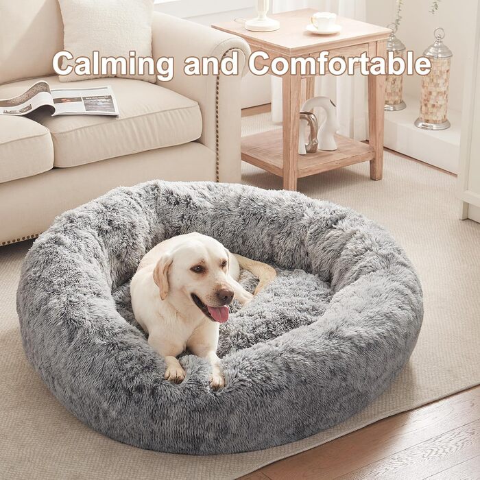 Заспокійливе ліжко для собак у вигляді пончика, миється, кругле, для цуценят знімний чохол, м'яке плюшеве ліжко для котів та собак, підходить для тварин до 11,3 кг, 58 x 58 x 23 см (сірий)