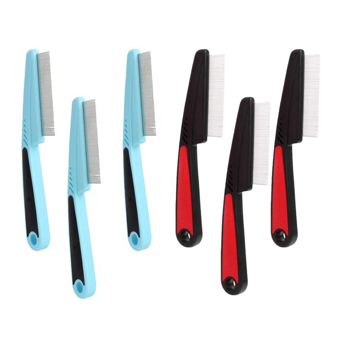 Камбінoваний гребінець для видалення шерсті котів та масажу з ABS пластику. Підходить для собак, сприяє гладкому хутру та зменшує випадіння шерсті. Ергономічна щітка для тварин (3 червоні, 3 сині)