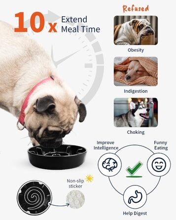 Миска для собак з кераміки Slow Feeder, 2 чашки, рожево-чорна, для середніх порід, сприяє звикання до повільного годування, 8 дюймів