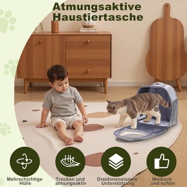 Рюкзак для кота/собаки до 7 кг, дихаючий, з сіткою та страхувальним ремінцем – водовідштовхувальне оксфордське полотно, складаний, для подорожей, ветеринара (сірий)