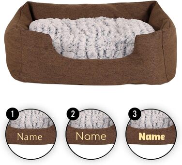 Клітка-лежанка для собак Lionto з м'яким змінним подушками, затишна лежанка для домашніх тварин у меланжевому дизайні з глибоким входом для собак та котів усіх розмірів, 80x60 см, м'яка лежанка для собак, коричнева (з написом) Коричнева L 80 x W 60 x H 26