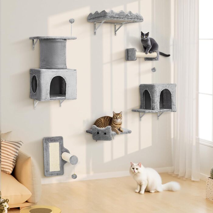 Комплекс для котів BYBYME з гамаком, ліжком та когтеточками, 6 предметів, сірий