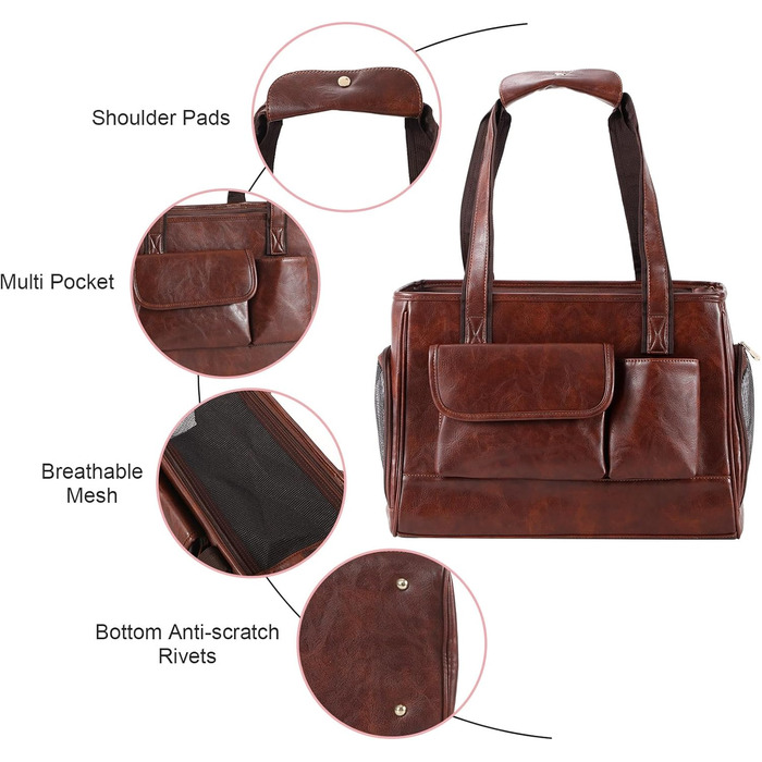 Сучасна переноска для тварин з екошкіри, схвалена авіаперевізниками, з кишенями, для котів та собак