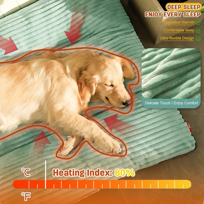 Килимок для собак Petcute великих та середніх порід, м'який, знімний, дихаючий, з неслизьким дном, зелений