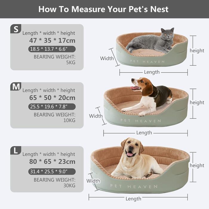 Ортопедичне ліжко для собак середнього розміру PETCUTE, миється, з антиковзною основою, заспокійливе ліжко для тварин (M, Хакі)