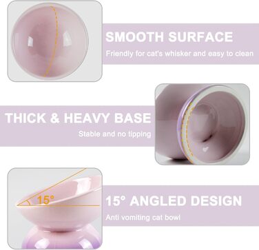 Підвищений годівниця для котів з кераміки, нахилений миска для води або корму, порцеляна, без стресу, запобігання зворотному потоку, придатний для миття в посудомийній машині та мікрохвильовій печі, колір лаванди з градієнтом