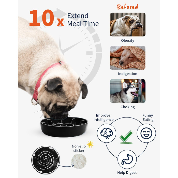 Миска для собак з кераміки Slow Feeder, 2 чашки, рожево-чорна, для середніх порід, сприяє звикання до повільного годування, 8 дюймів