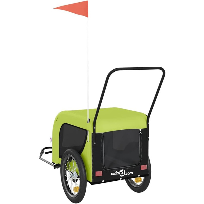 Фасба Причіп для собак, причіп для велосипеда, причіп для собак з відбивачами та прапорцем, причіп для котів та домашніх тварин, зелений та чорний Оксфорд, тканина та залізо