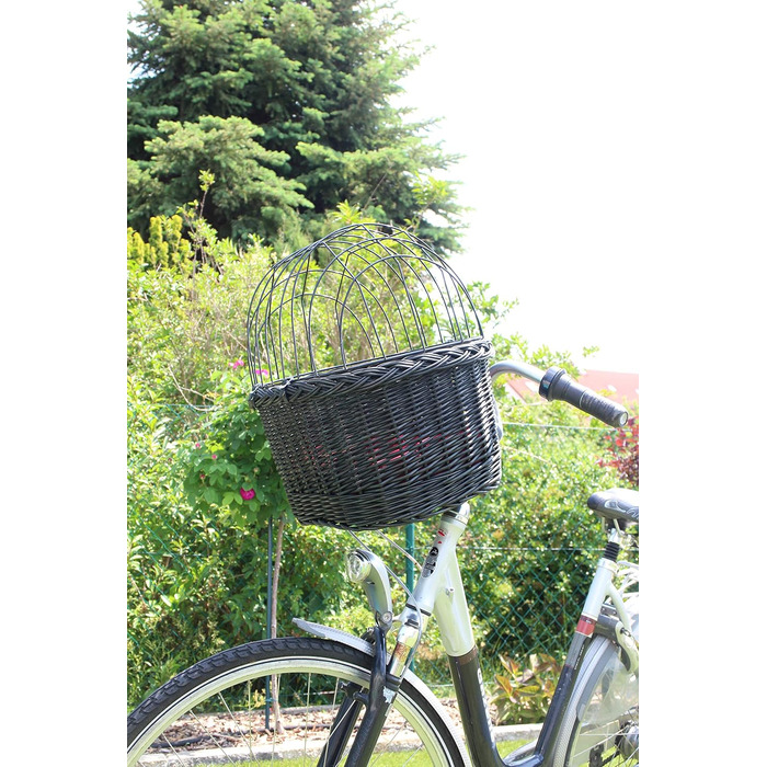 Кошик для собак на кермо велосипеда з плетеної лози з металевою сіткою та подушкою (чорний). Кошик для велосипеда з лози (без подушки)