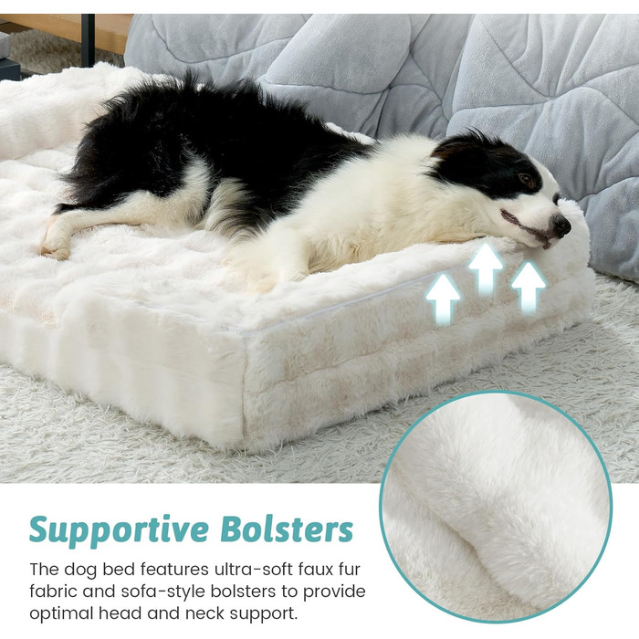 Ортопедичне ліжко для собак з штучного хутра, великі породи, диван з високопідтримуючим пінополіуретаном та водонепроникним чохлом, неслизьке, м'яке, тепле, пране, C-подібне, розмір XL (бежевий)