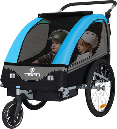 Причіп для дитячої коляски Tiggo S2 з підвіскою, 2-в-1, для бігу та велосипеда, причіп-трансформер, поворот на 360°, блакитний