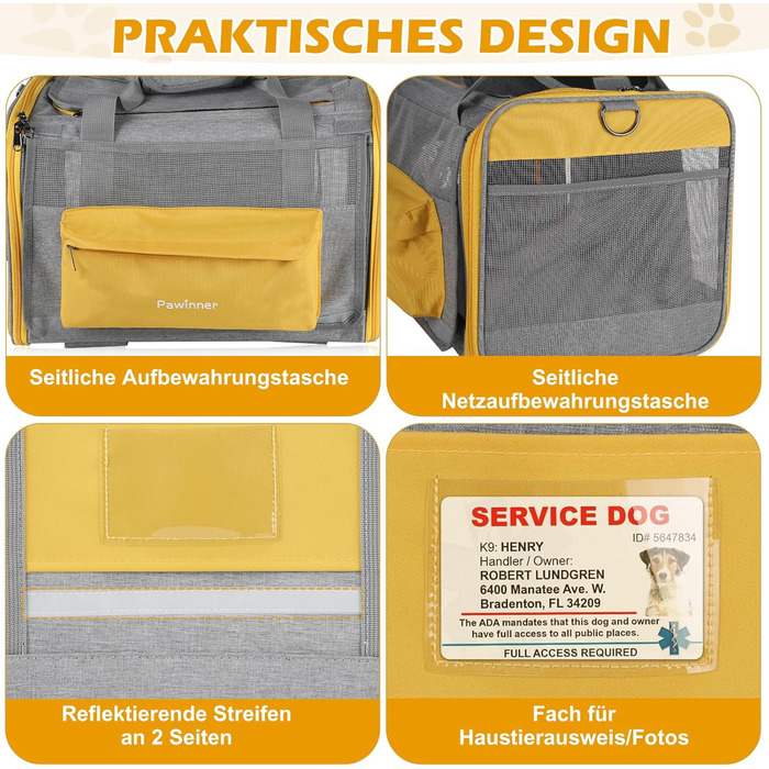 Транспортна переноска для котів та собак Pawinner з колесами, 45x33x33 см. Зручна переноска-тролей для авто та літака, складна, дихаюча, для тварин до 9 кг