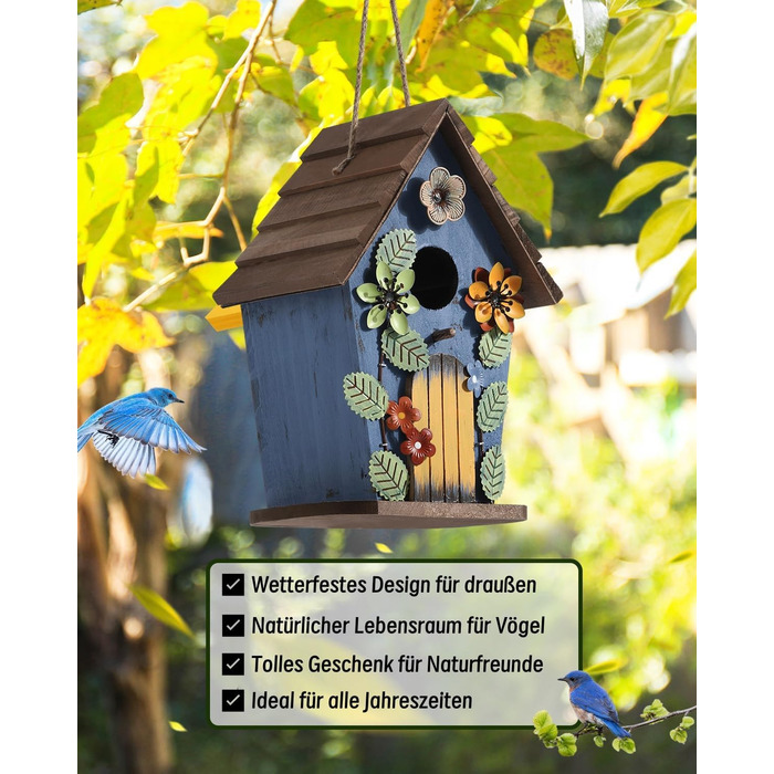 Дерев'яний будиночок для птахів JAZUIHA - годівниця для диких птахів, садовий декор, 40 мм отвір