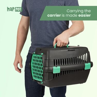 Транспортна переноска для котів та собак HAPPET Tiertransportbox Teddy M, темно-сіра, 56x37x37 см – міцна, добре провітрювана, портативна переноска для подорожей