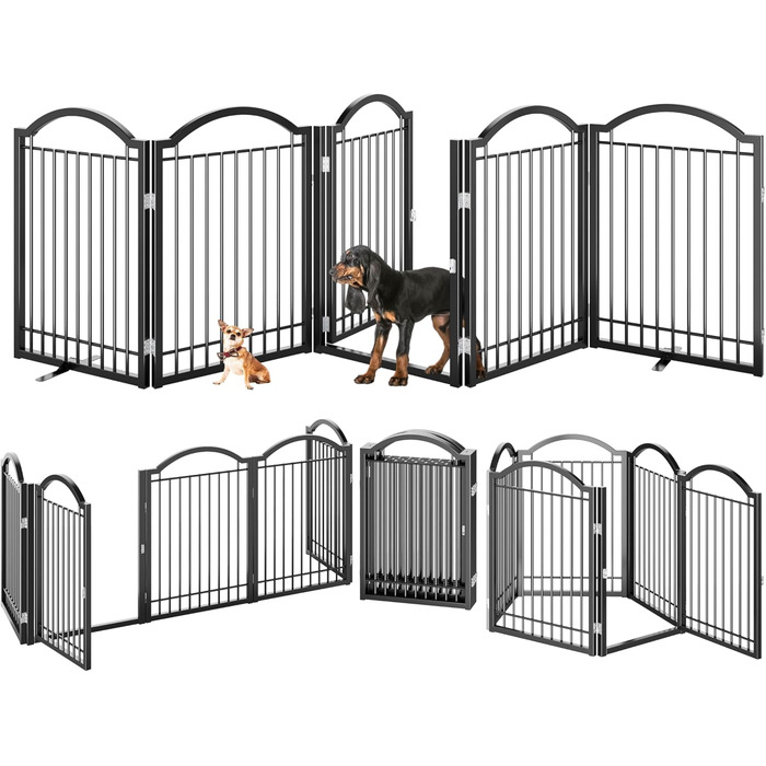 Металеві ворота для собак BHG Freistehendes Hundegitter, без монтажу, з дверцятами, 304,8 x 81,3 см, аккордеон, білий, 5 панелей