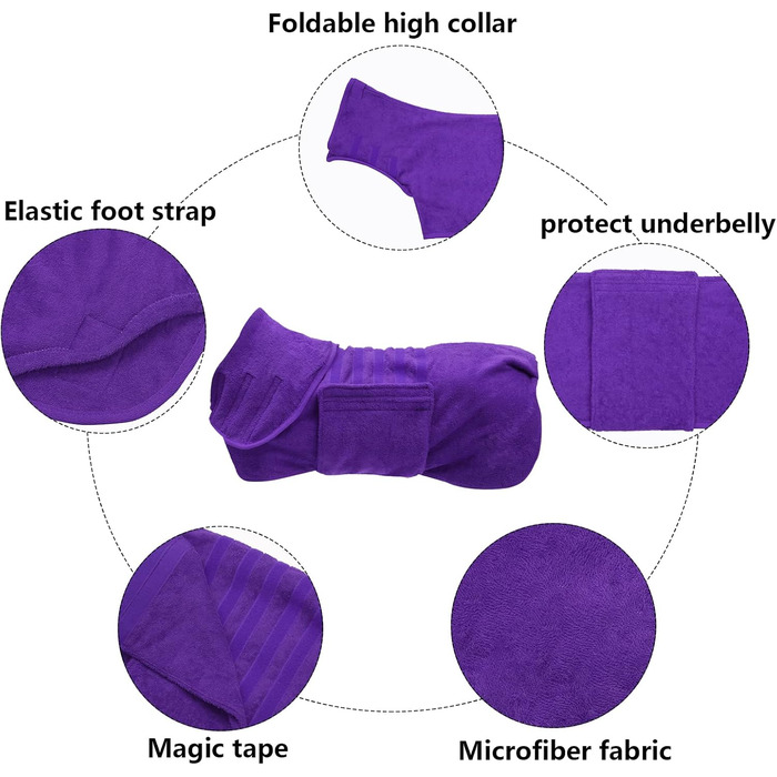 Рушник для собак Geyecete з мікрофібри, швидковисихний, для середніх собак (L, фіолетовий)