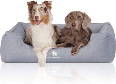 Ортопедичне водонепроникне собаче ліжко Knuffelwuff Malou з велюру, ручної роботи, XL 105 x 75 см. Знімний, пральний чохол. Для великих, середніх та маленьких собак (105 x 75 x 25 см, світло-блакитний)