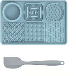 Преміум килимок для собак 3 в 1: повільний годівник, килимок для годування, аксесуар для грумінгу. Силіконовий, блакитний, прямокутний. Підходить для цуценят, котів та інших домашніх тварин.