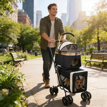 Візок для тварин, бугі для собак та котів, складний, чорний, до 20 кг