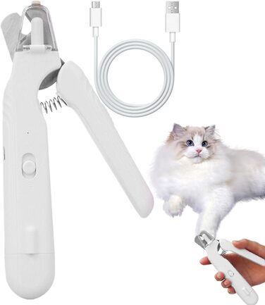 Триммер для нігтів собак з LED-підсвічуванням та акумулятором, для собак, цуценят, догляд за лапами, білий