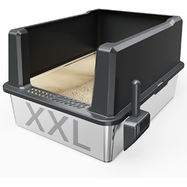 XXL туалет для котів із нержавіючої сталі, великий металевий лоток 71,1×52,1×35,6 см з високими бортиками та кришкою, легке очищення, для великих і кількох котів