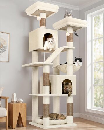Драбина-кіготь Globlazer для котів та собак, 189 см, XXL, бежевий. 2 будиночки, 2 сидіння, кошик, килимок з сизалю, лежанка для собак