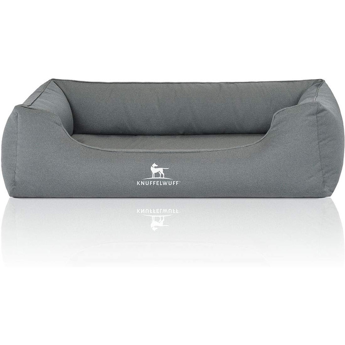 Ортопедичне водовідштовхувальне собаче ліжко Knuffelwuff Leon з велюру, ручної роботи, розмір M-L, 85 x 63 см. Знімний чохол, можна прати, підходить для великих, середніх та маленьких собак (Petrol, L 120 x B 85 x H 25 см)