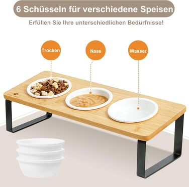 Набір мисок для котів GUUSII HOME: 6 мисок, кераміка, піднята годівниця, анти-блювотна, жовтий колір